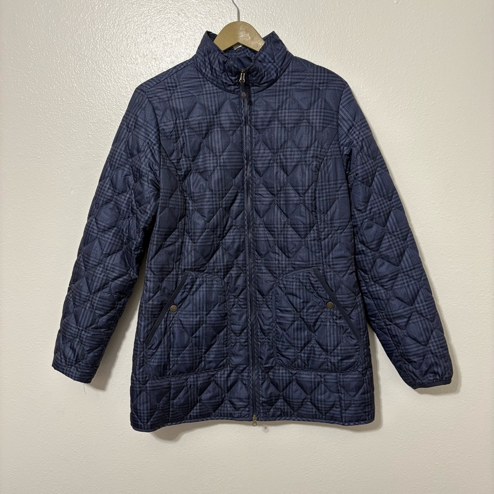 Eddie Bauer Women’s Large‎ Blue Houndstooth Quilted Puffer Jacket Outdoor Travel